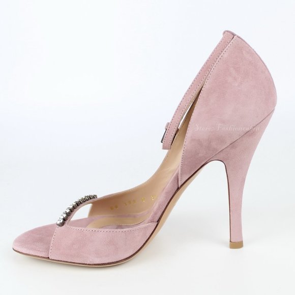 NEW VALENTINO GARAVANI d'Orsay Heeled Rhinestone Suede Sandal - Picture 7 of 14